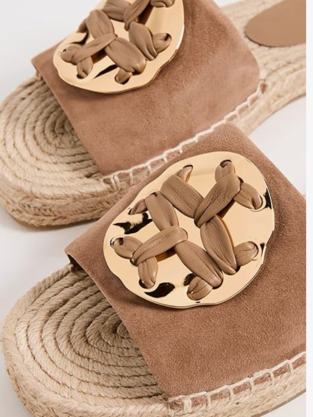 Tory Burch Footwear Woven Double T Espadrille Slide almond flour size 8 - Picture 2 of 9